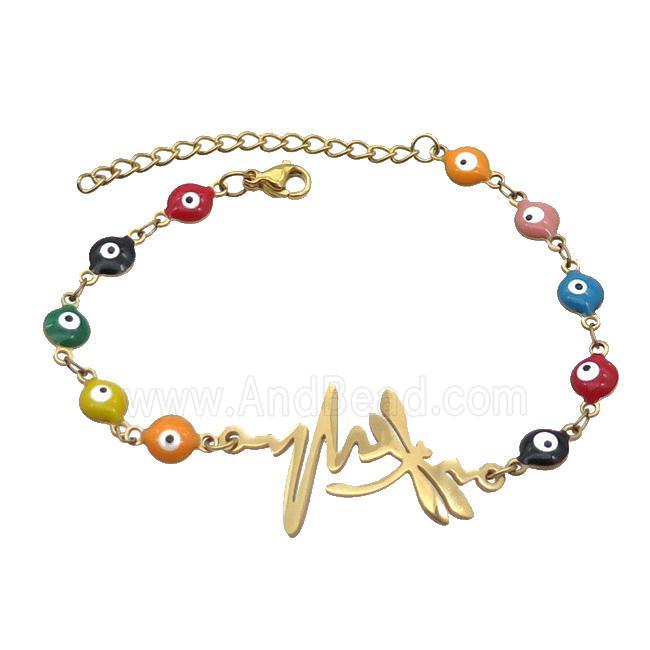 Stainless Steel Bracelets Evil Eye Multicolor Dragonfly Gold Plated