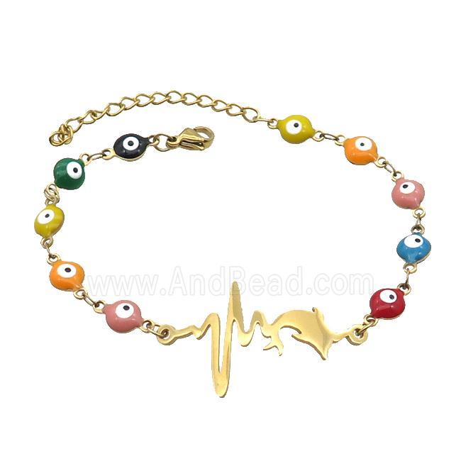 Stainless Steel Bracelets Evil Eye Multicolor Dolphin Gold Plated