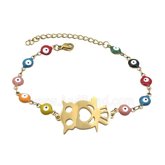 Stainless Steel Bracelets Evil Eye Multicolor Owl Gold Plated
