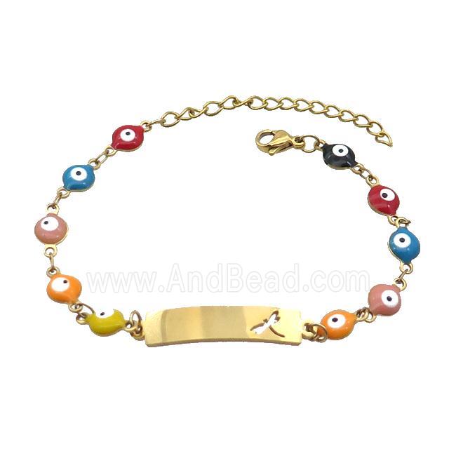 Stainless Steel Bracelets Evil Eye Multicolor Dragonfly Gold Plated