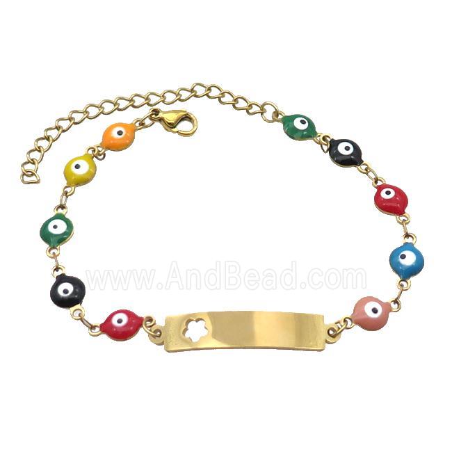 Stainless Steel Bracelets Evil Eye Multicolor Flower Gold Plated