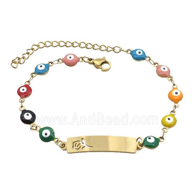 Stainless Steel Bracelets Evil Eye Multicolor Flower Gold Plated