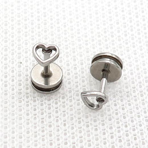 Raw Stainless Steel Stud Earrings Heart