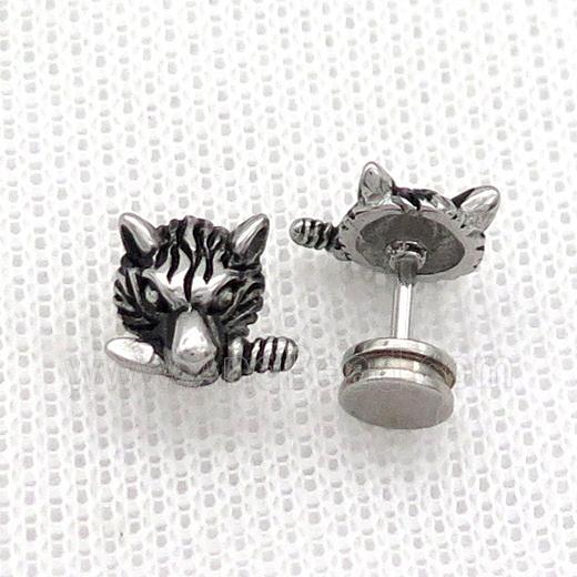 Raw Stainless Steel Stud Earrings Wolf