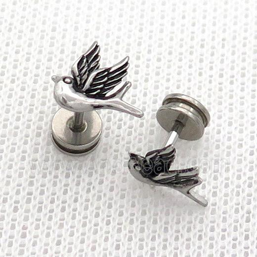 Raw Stainless Steel Stud Earrings Birds Swallow