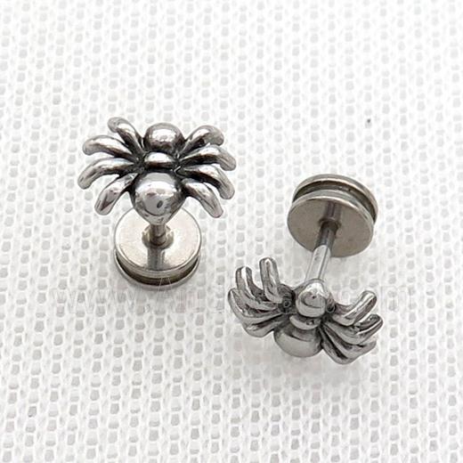 Raw Stainless Steel Stud Earrings Spider
