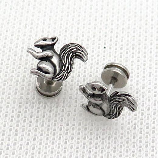 Raw Stainless Steel Stud Earrings Squirrel