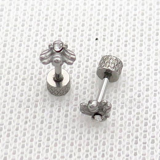 Raw Stainless Steel Stud Earrings Pave Rhinestone Bee