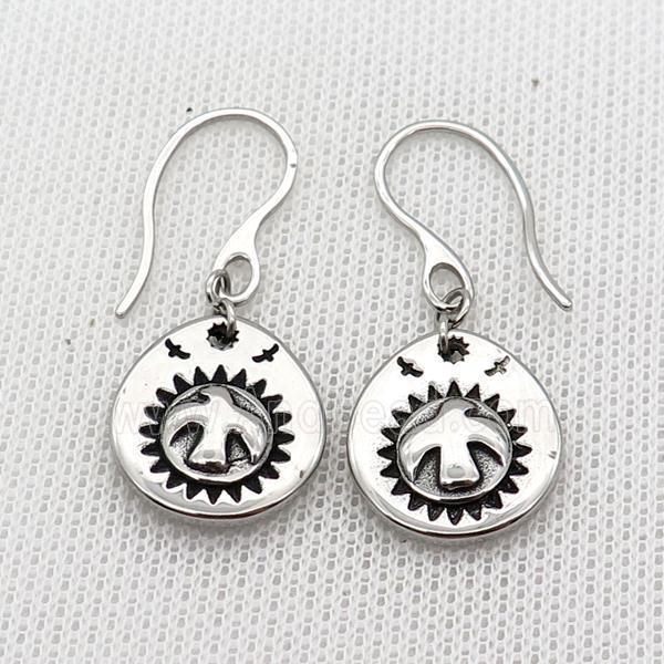 Stainless Steel Hook Earring Birds Antique Silver