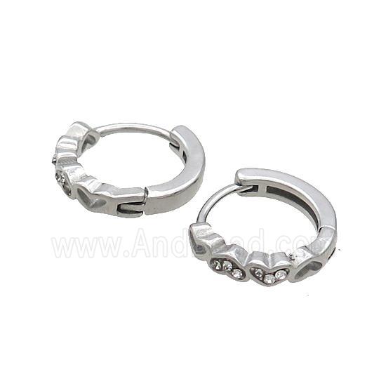 Raw Stainless Steel Hoop Earrings Pave Rhinestone