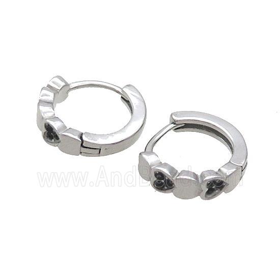 Raw Stainless Steel Hoop Earrings Pave Rhinestone Heart