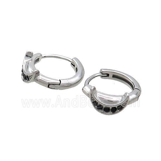 Raw Stainless Steel Hoop Earrings Pave Rhinestone Moon