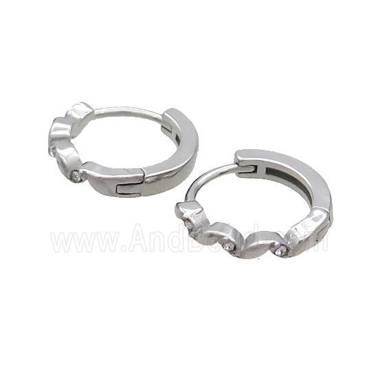 Raw Stainless Steel Hoop Earrings Pave Rhinestone