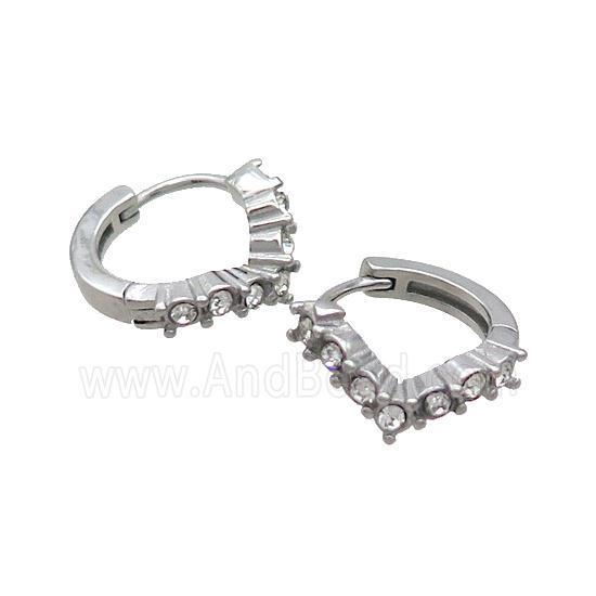 Raw Stainless Steel Hoop Earrings Pave Rhinestone
