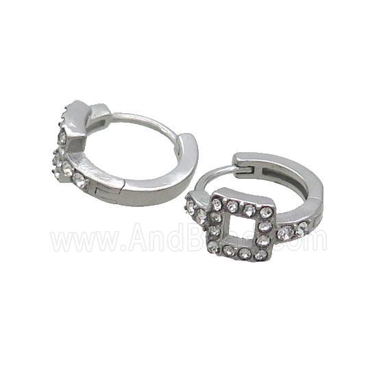 Raw Stainless Steel Hoop Earrings Pave Rhinestone