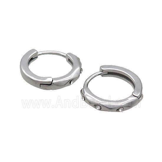 Raw Stainless Steel Hoop Earrings Pave Rhinestone