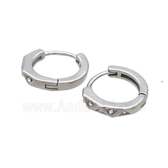 Raw Stainless Steel Hoop Earrings Pave Rhinestone