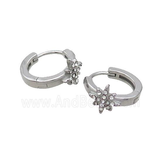 Raw Stainless Steel Hoop Earrings Pave Rhinestone Northstar