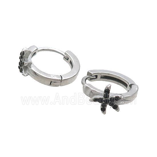 Raw Stainless Steel Hoop Earrings Pave Rhinestone Starfish