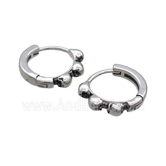 Raw Stainless Steel Hoop Earrings Skull