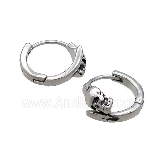 Raw Stainless Steel Hoop Earrings Skull