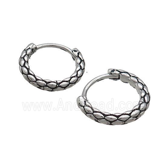 Stainless Steel Hoop Earrings Snakeskin Antique Silver