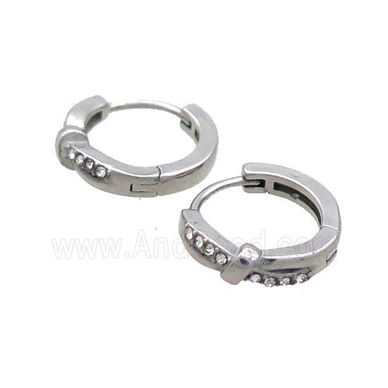 Raw Stainless Steel Hoop Earrings Pave Rhinestone