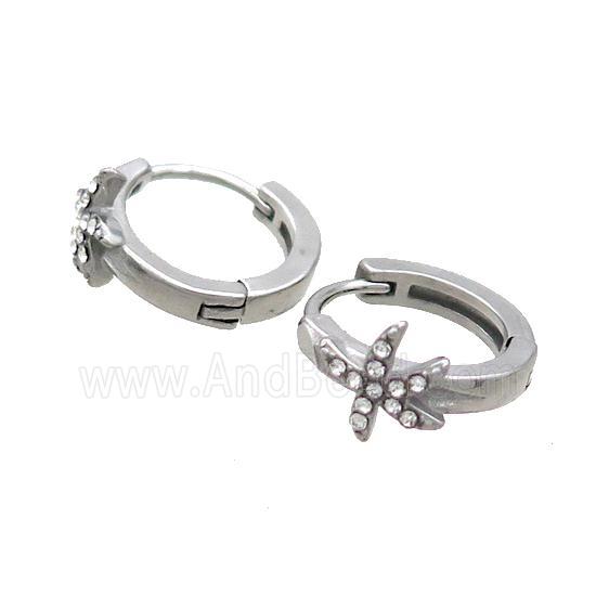 Raw Stainless Steel Hoop Earrings Pave Rhinestone Starfish