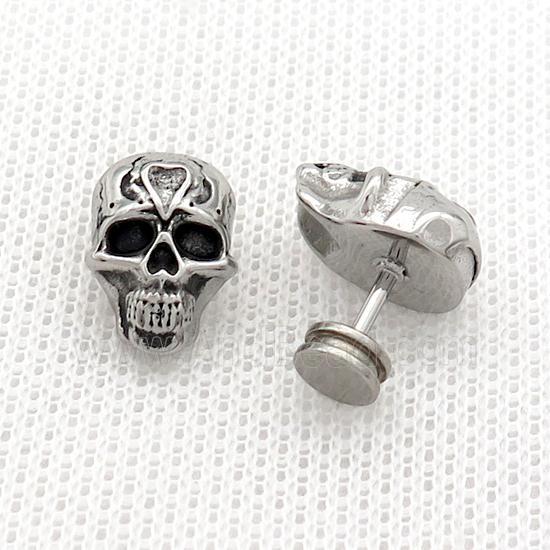 Raw Stainless Steel Stud Earrings Skull