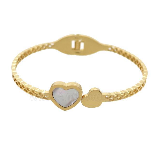 Stainless Steel Pave Shell Heart Gold Plated