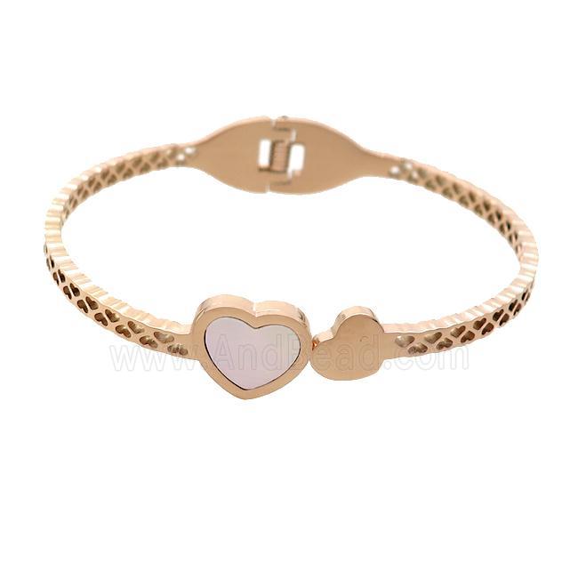 Stainless Steel Pave Shell Heart Rose Gold