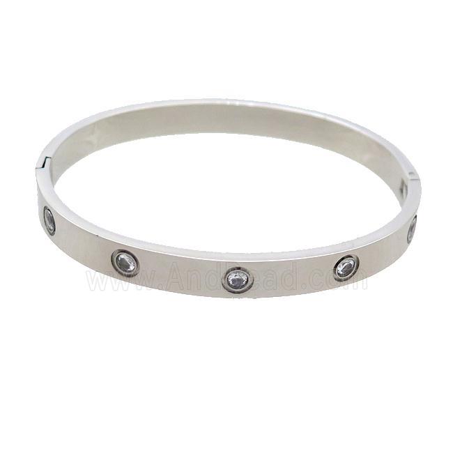 Raw Stainless Steel Bangle Pave Rhinestone