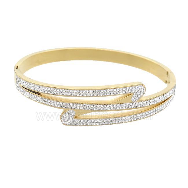 Stainless Steel Bangle Pave Rhinestone Gold Plated