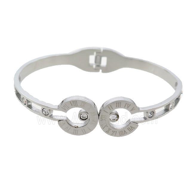 Raw Stainless Steel Bangle Pave Rhinestone