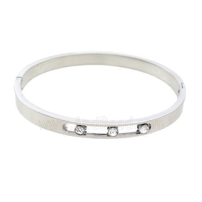 Raw Stainless Steel Bangle Pave Rhinestone