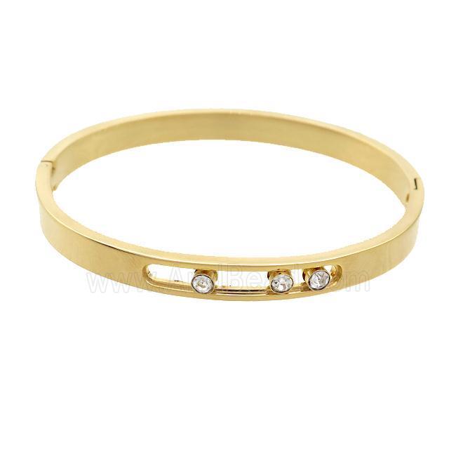 Stainless Steel Bangle Pave Rhinestone Gold Plated
