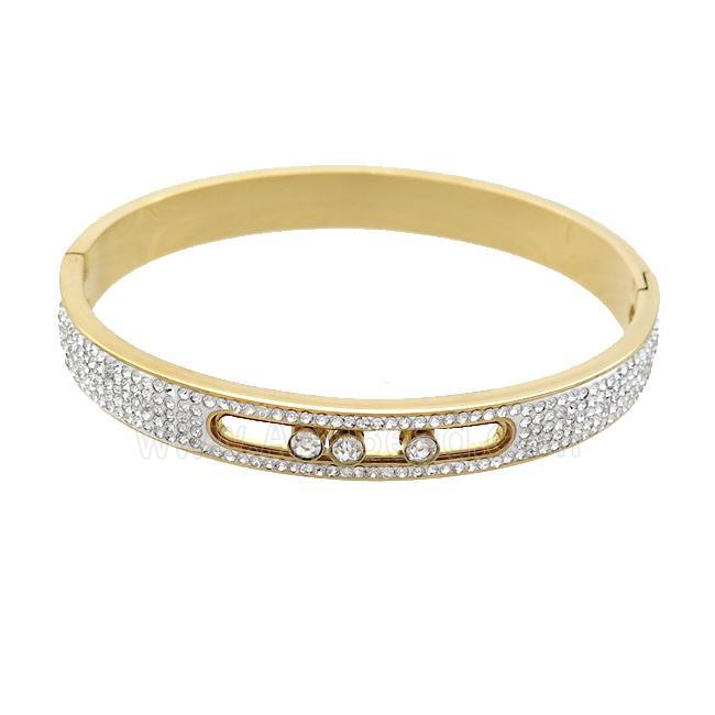 Stainless Steel Bangle Pave Rhinestone Gold Plated