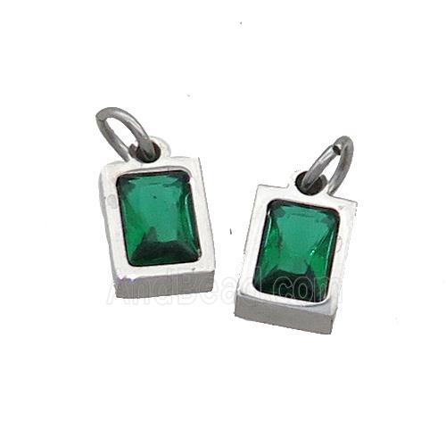 Raw Stainless Steel Pendant Pave Green Zircon Rectangle