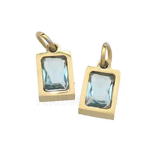 Stainless Steel Pendant Pave Aqua Zircon Rectangle Gold Plated