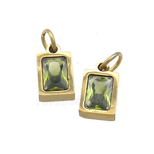 Stainless Steel Pendant Pave Olive Zircon Rectangle Gold Plated