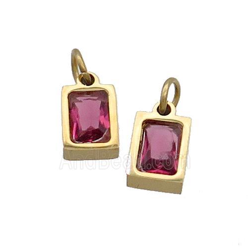 Stainless Steel Pendant Pave Red Zircon Rectangle Gold Plated