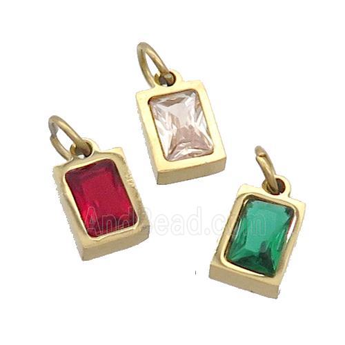 Stainless Steel Pendant Pave Zircon Rectangle Gold Plated Mixed