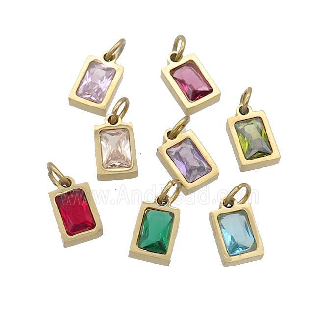 Stainless Steel Pendant Pave Zircon Rectangle Gold Plated Mixed