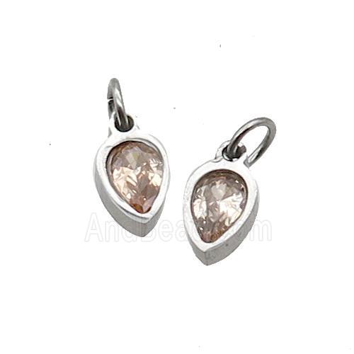 Raw Stainless Steel Teardrop Pendant Pave Champagne Zircon