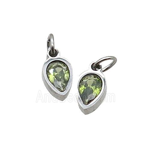 Raw Stainless Steel Teardrop Pendant Pave Olive Zircon