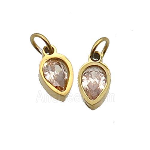 Stainless Steel Teardrop Pendant Pave Champagne Zircon Gold Plated