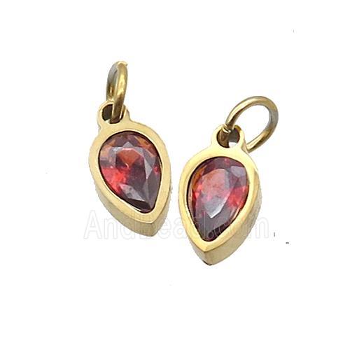 Stainless Steel Teardrop Pendant Pave Orange Zircon Gold Plated
