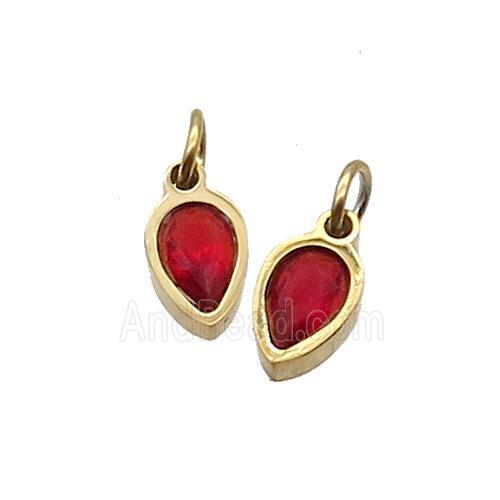 Stainless Steel Teardrop Pendant Pave Red Zircon Gold Plated