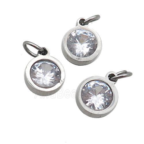 Raw Stainless Steel Pendant Pave Zircon Circle