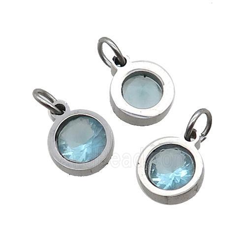 Raw Stainless Steel Pendant Pave Aqua Zircon Circle